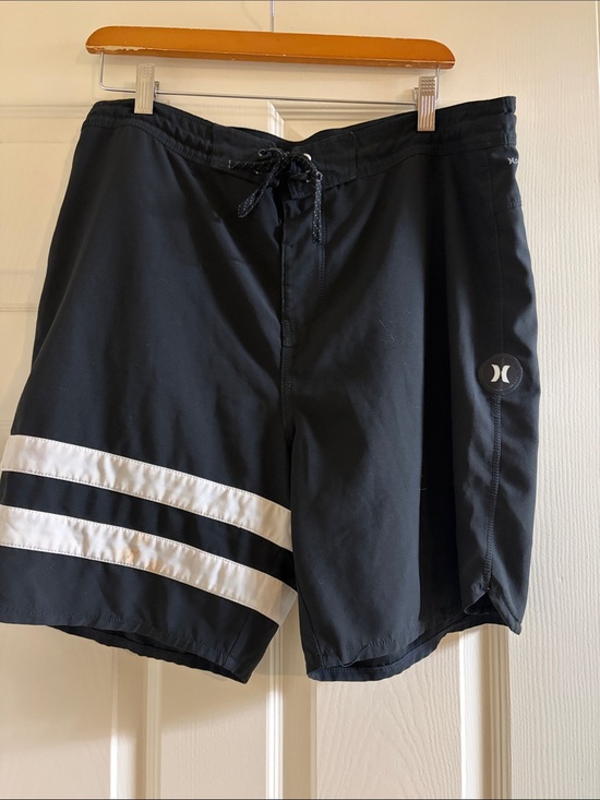 Hurley Other - Hurley Black Swim Board Shorts with White Stripe Accents